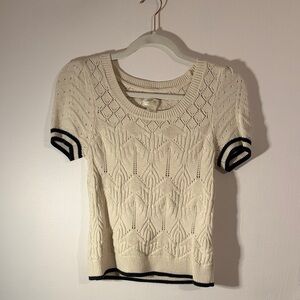 Maeve by Anthropologie | Cream and Black Short-Sleeve Sweater